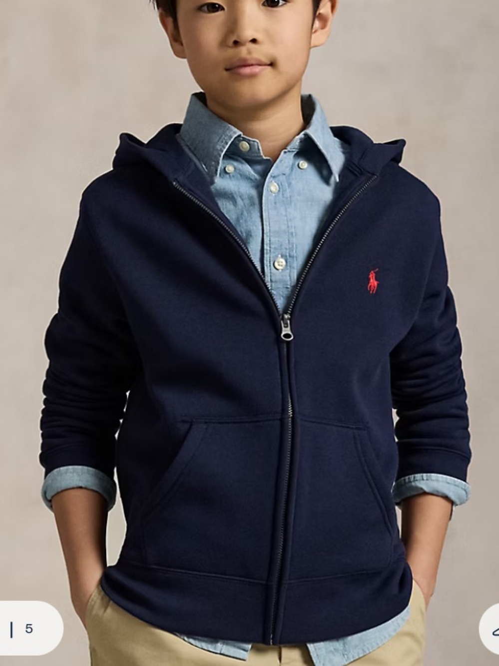 Polo Ralph Lauren Fleece Full-Zip Hoodie boys size 6 navy blue hooded sweatshirt